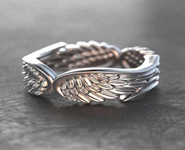 

exquisite retro silver plated wings of angels feather ring mens womens fashion wedding engagement ring anniversary jewelry party g5803762