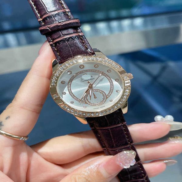 

out women omegas watch iced dazzling diamond prx quartz watches frse seamaster wristwatch with leather strap montre omgar uhr lu, Slivery;golden