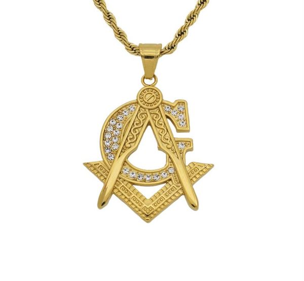 

mens stainless steel 18k 24k gold mason masonic charm pendants masonry mason with crystal austria rhinestone9927553, Silver