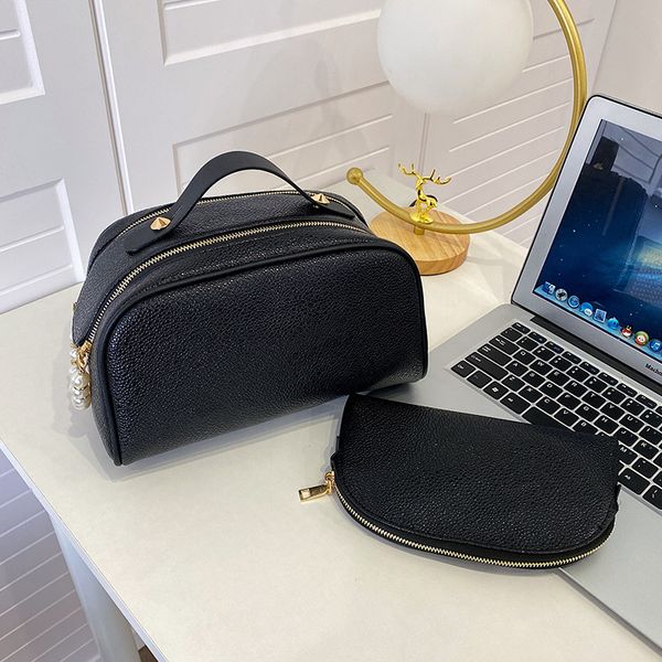 

toiletry women's pillow cosmetic bag plaid makeup pouch toiletries organizer large capacity storage bags pu leather hangbag tote