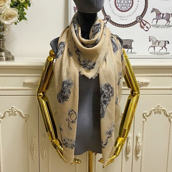 

women's square scarf scarves shawl 65%cashmere 35% silk material print flowers pattern size 130cm -130cm, Blue;gray