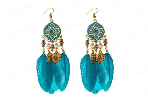 

feather earrings bohemian rice beads earrings water drop tassel earrings female european and american popular jewelry6702908, Silver