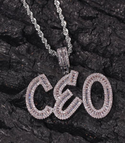 

hip hop custom name baguette letters pendant necklace with rope chain gold silver bling zirconia men pendant jewelry7847213