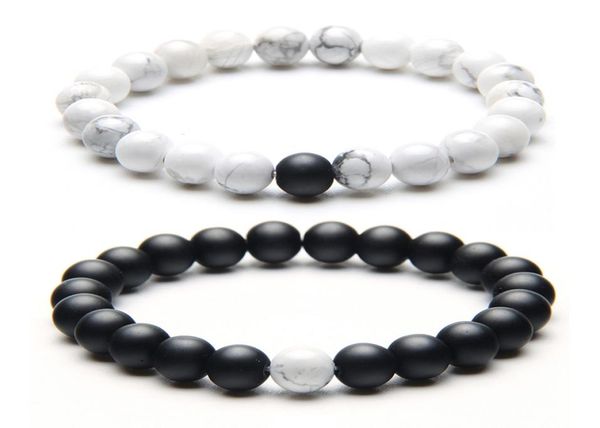 

trendy 2pcsset natural stone bracelet men charm 8mm beads bracelet yinyang couple braclet yoga om meditation casual jewelry buddh5082134, Black