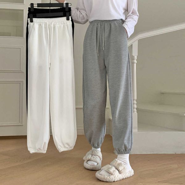 

2023 spring/summer new korean style loose straight leg strap harem dance pants women's elastic waist drawstring sports crop pants woman, Black;white