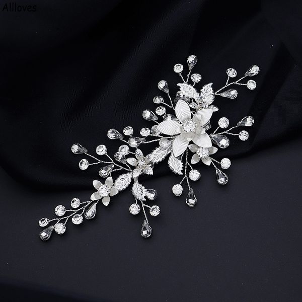 

silver sparkle crystals hair clips for bride luxury rhinestones flowers wedding hair accessories bridal headpieces hairband women formal tia