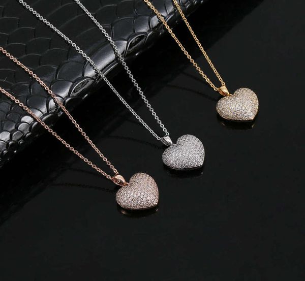 

pendants fashion heartshaped full diamond clavicle sweet girl threedimensional love copper zirconium necklace5098192, Silver