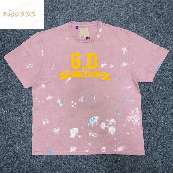 

23ss new t shirt ga depts scroll ink splash graffiti letters printed loose round neck cotton mens women versatile street short sleeve, White;black