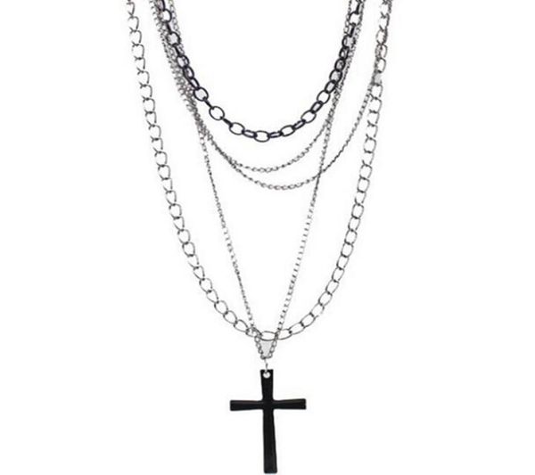 

design fashion hip hop vintage multi layer chain black cross necklaces pendants gothic long choker for women punk jewelry party gi4683167, Silver