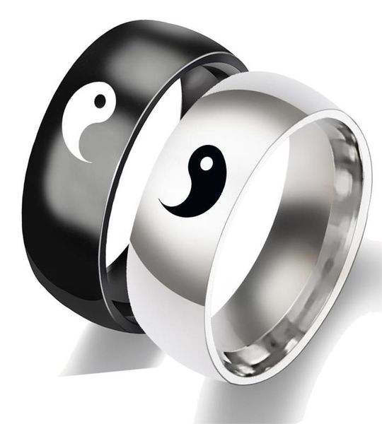 

yin and yang couple ring taiji sign symbol men and women stainless steel gossip ring wedding valentines day gift jewelry7015705, Silver