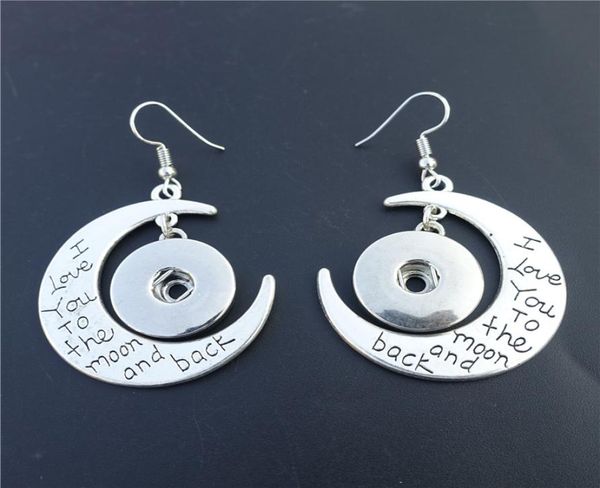 

i love you to the moon and back dangle earrings noosa chunks metal ginger 18mm snap buttons socket earrings women jewelry friendsh5800591, Silver
