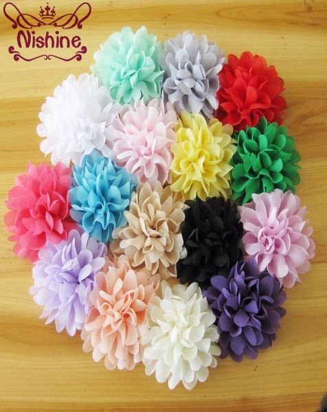 

nishine 50pcslot 4quot 16colors chiffon flowers flatback for kids headband hair accessories fluffy fabric flowers for hair clip7122992, Slivery;white