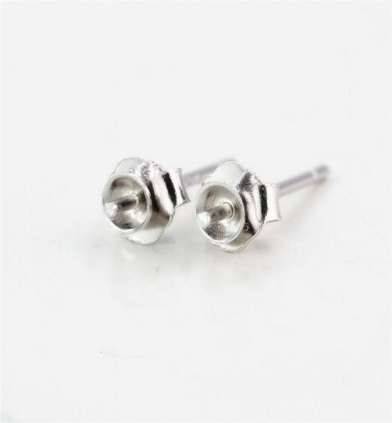 

sterling silver 925 plated white gold stud earrings semi mount for 69mm round bead or pearl fine jewelry setting women girl gift5799085, Golden;silver