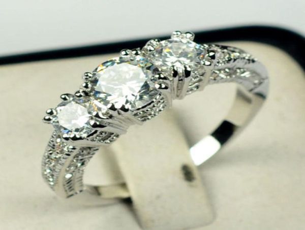 

fashion white gold sapphire wedding ring women039s luxury gemstone engagement ring inlay zircon ring jewelry7455363, Slivery;golden