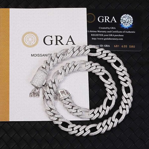 

wholesale price 925 solid silver 13mm wide with 2rows moissanite diamond cuban link ferrero chain for mens hiphop jewelry