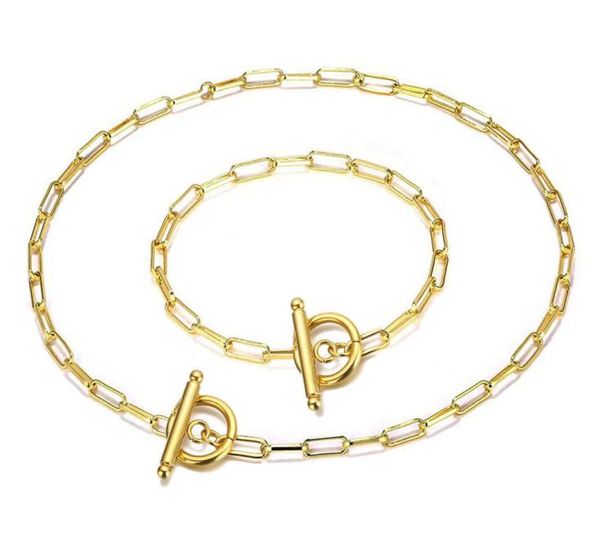 

fashion punk hip hop jewelry stainless steel square chain toggle ot buckle jewelry sets for woman gold silver color bracelet neckl6937245