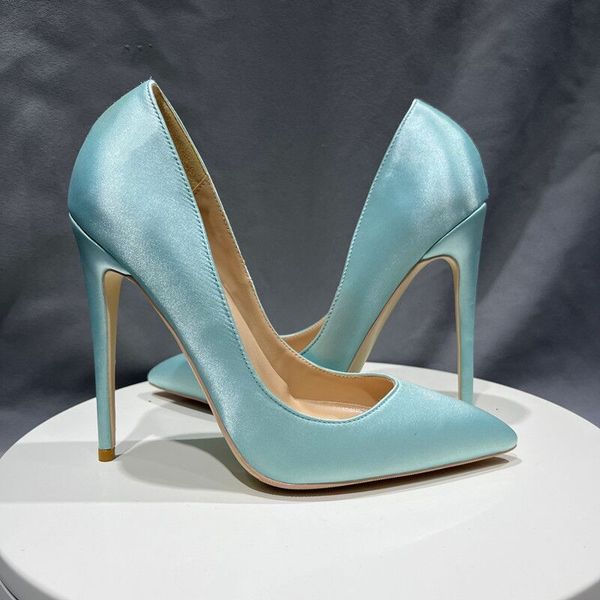 

new blue silk satin high heels women pumps party dress shoes nightclubs slip on 10cm high heels female shoes size 33-45, Black