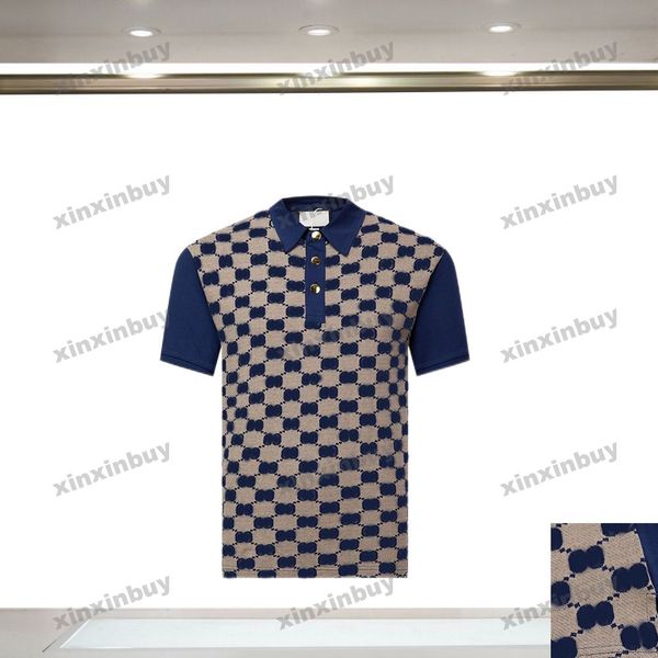 

xinxinbuy men designer tee t shirt 23ss double letter jacquard fabric short sleeve cotton women blue brown s-xl, Black;brown