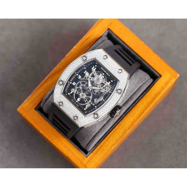 

diamond luxury mens movement watches rm17-01 r i c h a r d hollow tourbillon designer xcmq new high-end quality iced out montre wrist watch, Slivery;brown
