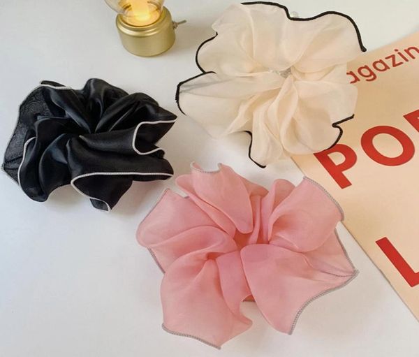 

summer solid satin silk hair scrunchie oversized elastic hair band for women girls rubber hair accessories ponytail holder6802029, Slivery;white