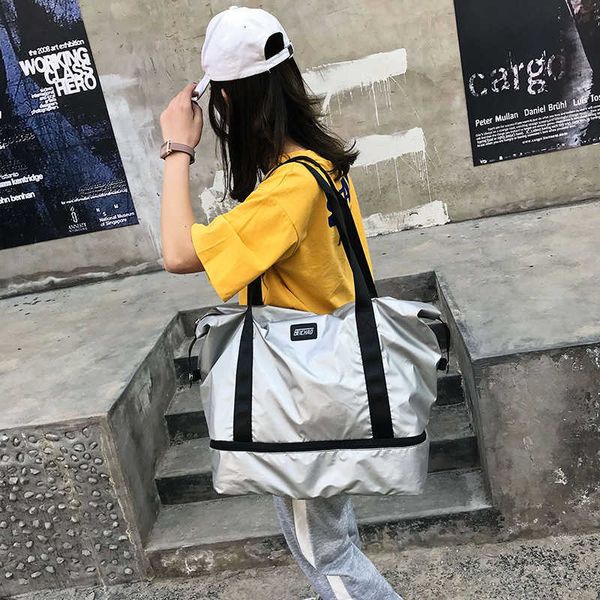 

large capacity portable fitness bag set pull rod bag independent shoe compartment travel bag pearl luggage bag