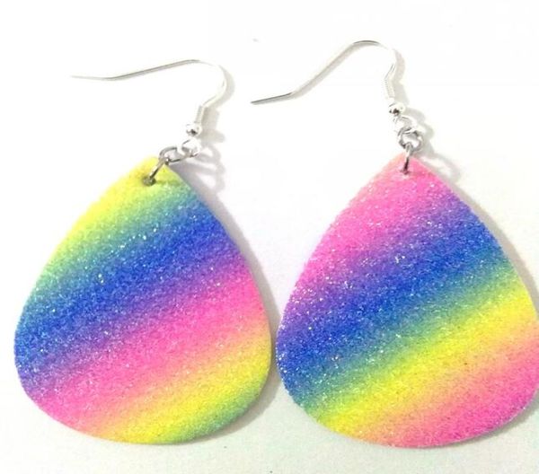 

feather printed leopard print teardrop leather earrings faux leather water drop earring mixed colors2290400, Golden;silver