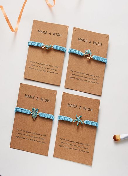 

fashion dolphin heart blue braided rope chain bracelets for women turquoise turtle five star infinity charm bangle with card jewel8194426, Golden;silver