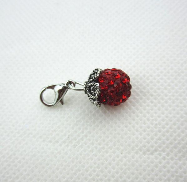 

selling 20pcslot bright red rhinestone crystal round dangle charms lobster clasp charms for glass floating lockets charms6669662, Bronze;silver