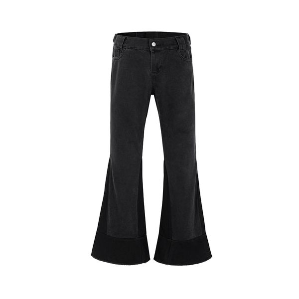 

washed black and gray patchwork baggy flare jeans pants streetwear loose casual denim trousers oversized, Black;brown