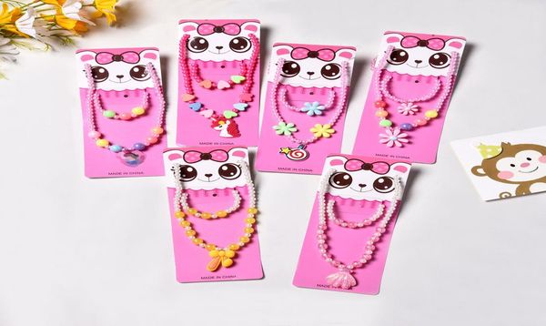 

8 styles children kid girl cute beaded flower necklace bracelet set christmas birthday party jewelry gift sets m20369952490, Red;brown