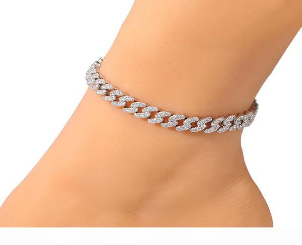 

fashion womens anklets bracelet iced out cuban link chain anklets bracelets gold silver pink diamond hip hop anklet jewelry8048073, Red;blue
