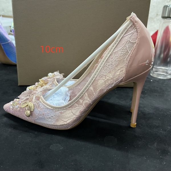 

lace point toe super high heels women pumps flowers embroider party wedding fashion shoes woman plus size 42 43 44 45, Black