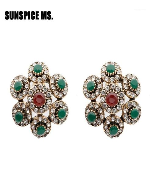 

2020 full rhinestone round stud earrings for women turkish antique bronze resin natural stone earring vintage crystal jewlery14557772, Golden;silver
