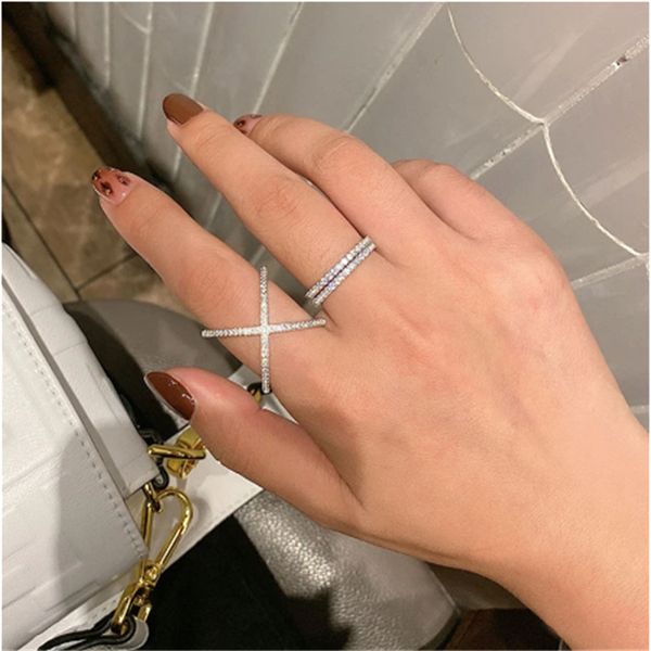 

female cross ring silver color micro pave aaaaa cz engagement wedding band rings for women bridal party jewelry, Slivery;golden
