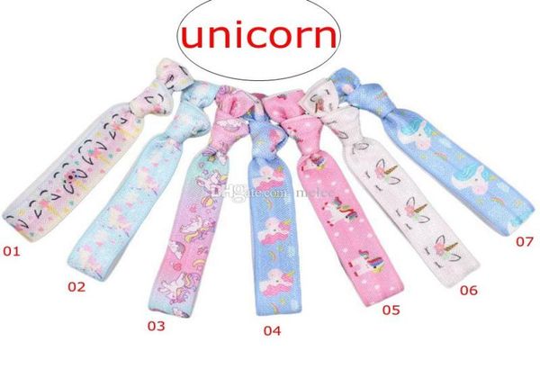 

7colors option ins unicorn full print hair ties knotted ribbon print hair tie ponytail holders stretchy elastic letter floral he5033925, Slivery;white
