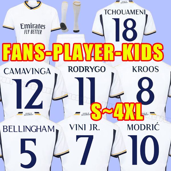 

3xl 4xl home soccer jerseys 23 24 football shirt vini jr camavinga tchouameni alaba modric kroos real madrids 2023 2024 player version men k, Black;yellow