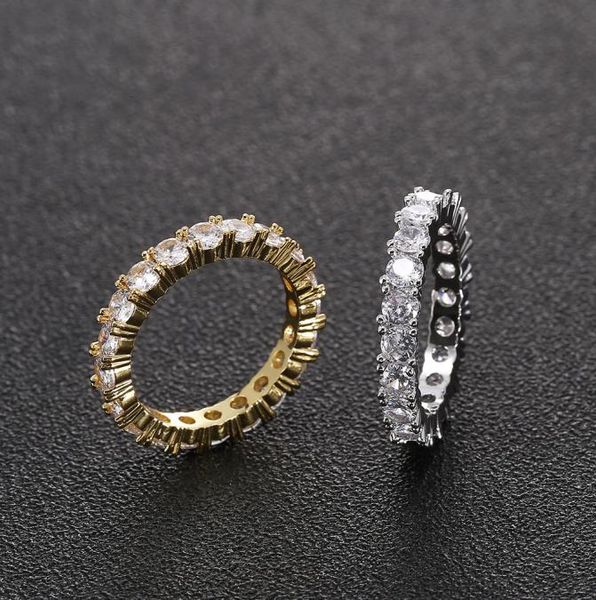 

4mm size 612 1 row men copper gold silver color cubic zircon iced out tennis ring hip hop rings6460602, Golden;silver