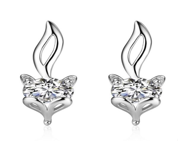 

exquisite silver stud earrings cute fox gold plated silver earring girls cuff ear jewelry gift screw back whole fox earrings3661619, Golden;silver