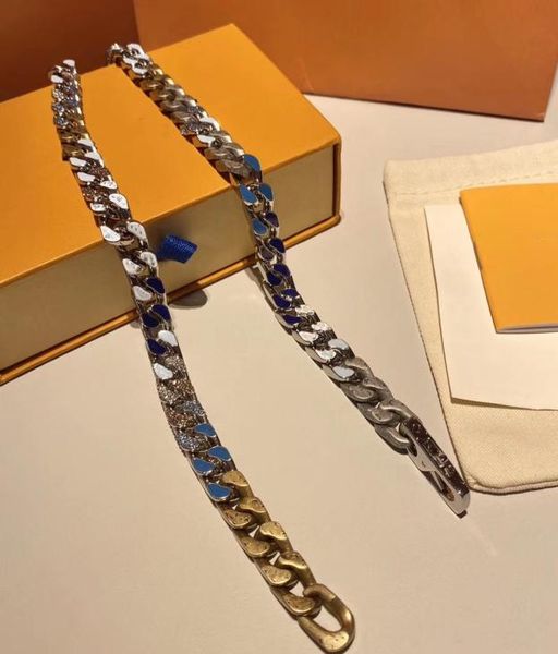 

cuban candy blue silver buckle necklace charm man necklace distressed polished and glazed 60cm stainless steel necklace5106229