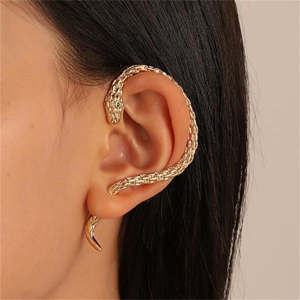 

european and american vintage snake wrap ear hook stainless steel gothic accessories buckle earrings women's fashion trend earrings ab1, Silver