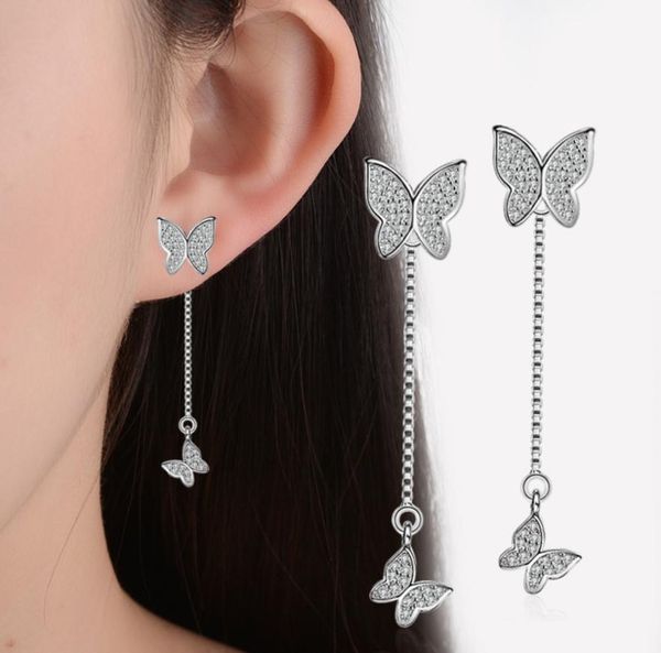 

heart ornament butterfly back hanging long tassel for women japan and korea simple fashion earrings with diamond ob7s8104128, Golden