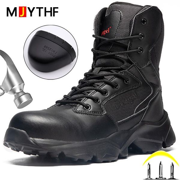 

parkas men work safety boots steel toe work boots antismashing indestructible work shoes combat military boots tactical desert boots, Black