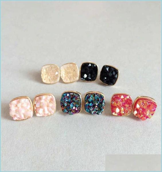 

stud fashion drusy druzy earrings gold plated square water drop gemstone stone stud for women 1327 q2 delivery 2022 jewelry earrin1732718, Golden;silver