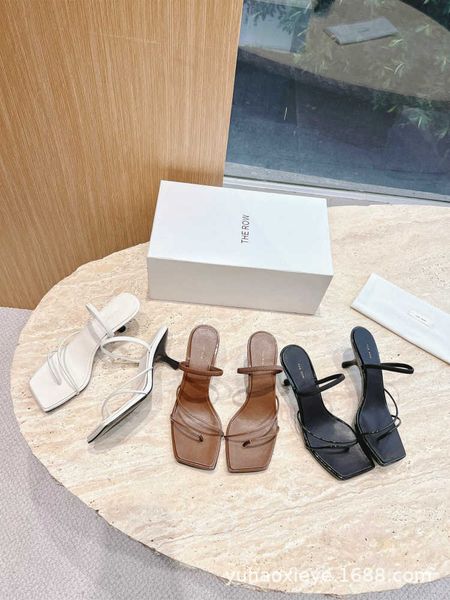 

designer the row sandals french lady leather toe clip square kitten heel luxury casual comfortable outdoor party slippers 5cx0, Black