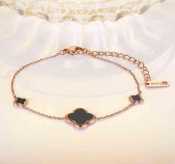 

korean version of 18k rose gold fourleaf clover bracelet for girls black epoxy titanium steel jewelry5252330, Golden;silver