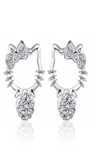 

s925 sterling silver stud earrings cute sweet kitty cat animal designer earring earings ear rings with crystal cz diamond pearl je7437780, Golden;silver