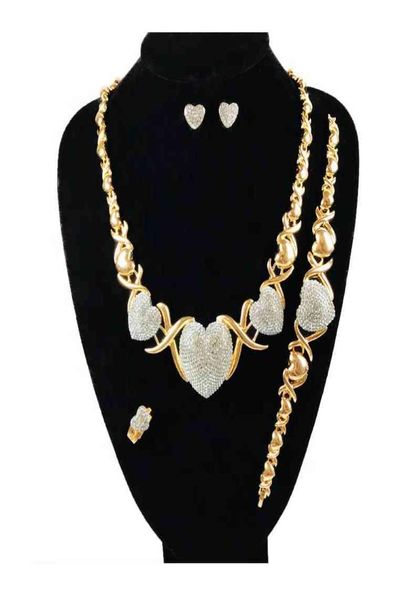 

big heart shaped selling african jewelry set 18k gold plated rhinestone xoxo necklace sets for women2257533, Silver