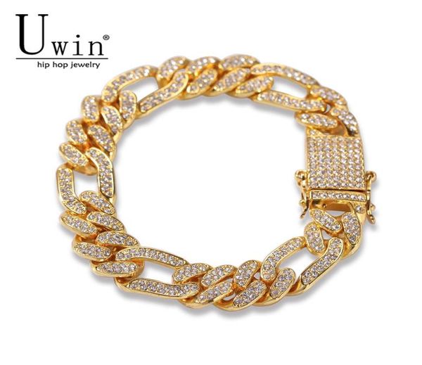 

uwin figaro link bracelet 13mm cuban iced out rhinestones fashion hip hop punk style gold silver men women jewelry drop 5679705, Golden;silver