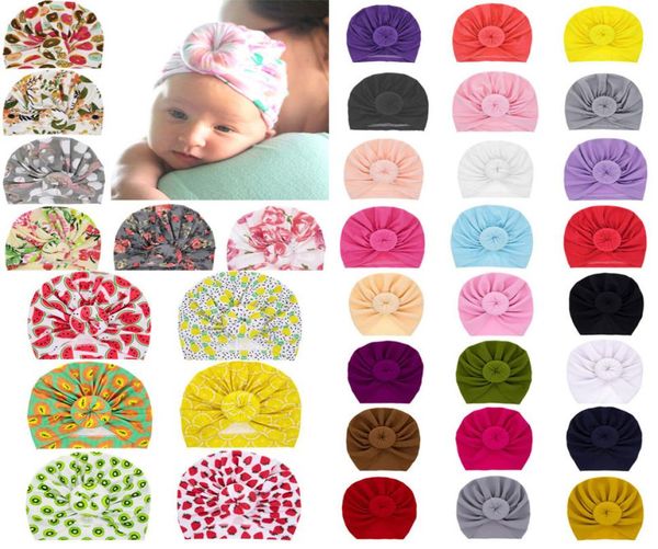 

infant baby girls hat bow knot flower print headwear children toddler kids beanies turban caps6162629, Yellow