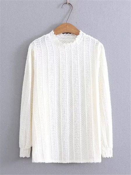 

women's plus size tshirt lace standing collar long sleeve crochet hollow spring and autumn thin inside the xl4xl 230625, Black